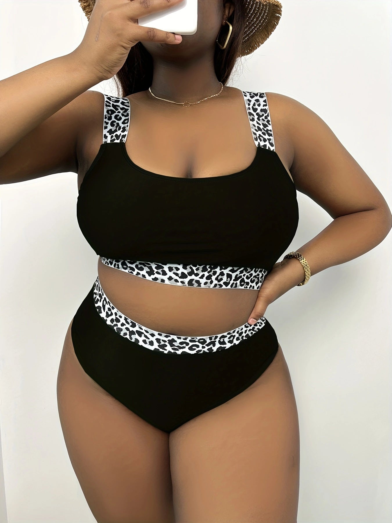Plus Size High Waist Leopard Print Bikini DM326