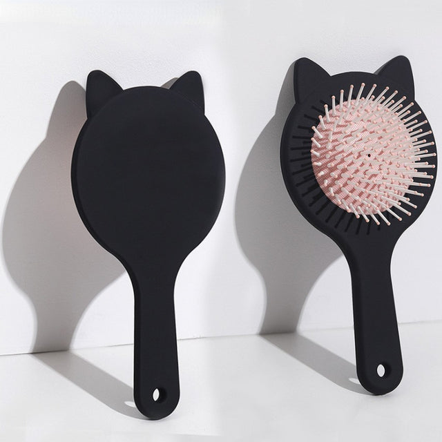 Cute Cartoon Cat Massage Hair Comb with Elastic Grip