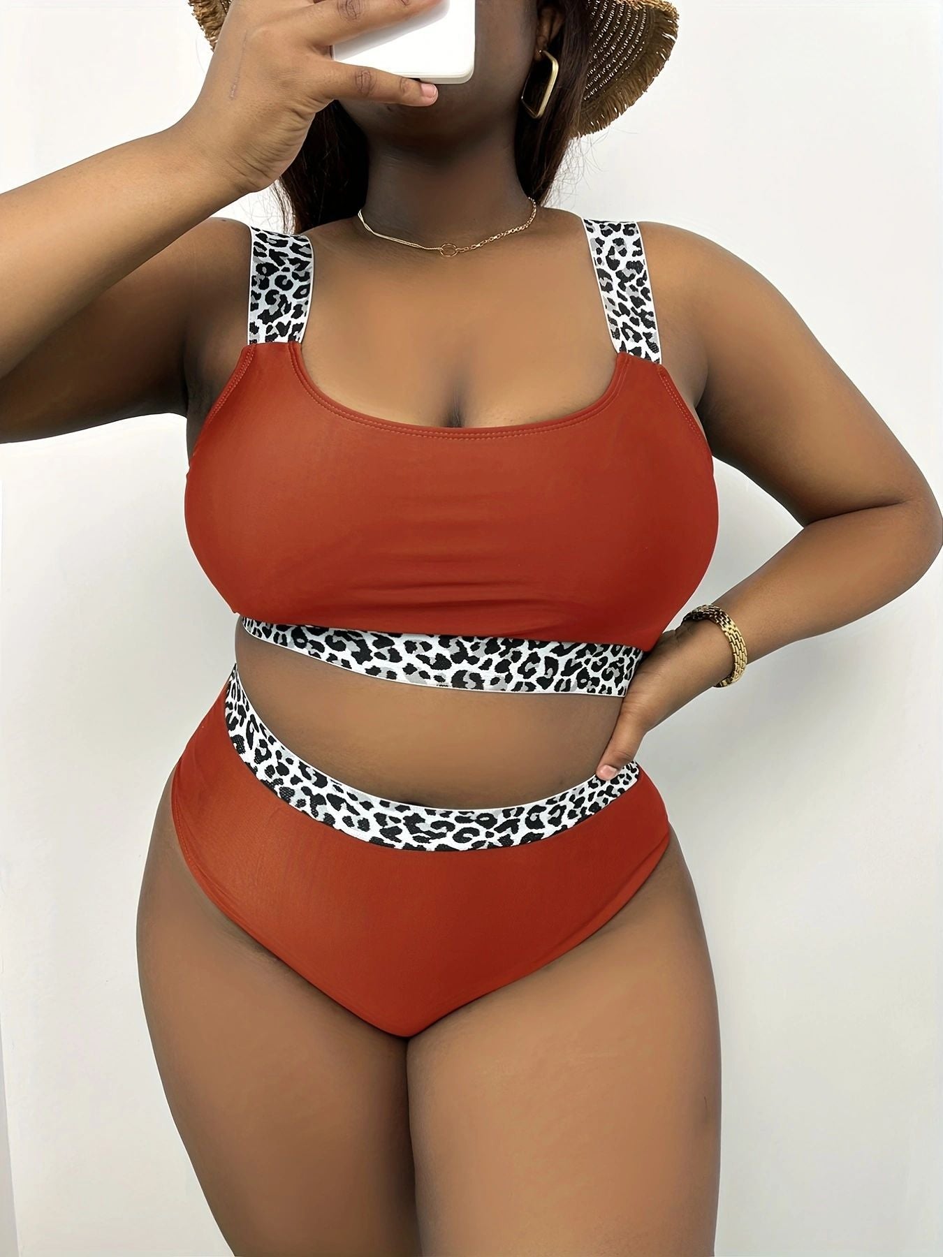Plus Size High Waist Leopard Print Bikini DM326