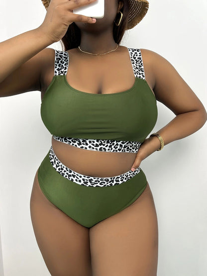 Plus Size High Waist Leopard Print Bikini DM326